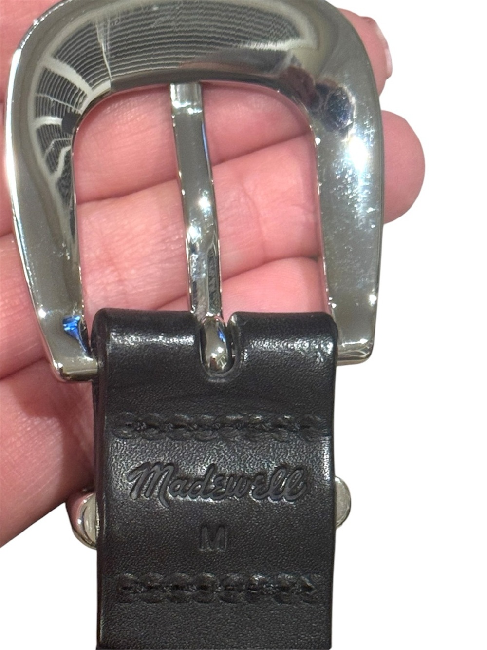 Madewell Clean Western Studded Leather Belt Black Silver Medium 29-31” - Picture 8 of 12